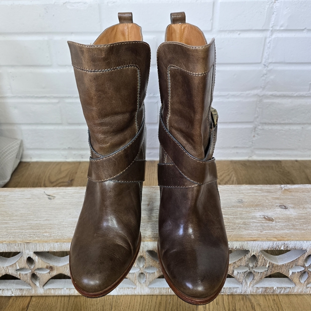 Frye Brown Heeled Boots with Buckle - Picture 10 of 14